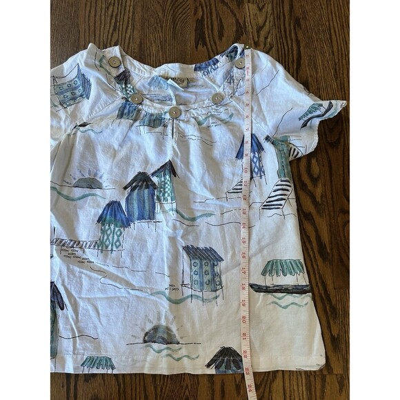 Orchadia Petites White Linen Cotton Blouse Top Tropical Floral Beach Size‎ PS - Picture 6 of 6